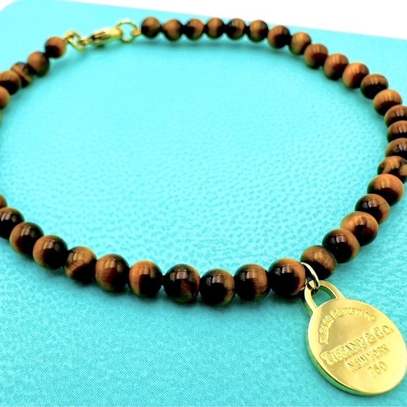 RARE Return to Tiffany & Co 18K Yellow Gold Tigers Eye Bracelet 7” Packaging - Picture 4 of 15